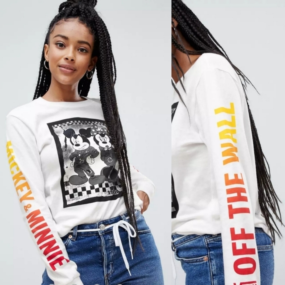 Vans X Disney Punk White Mickey and Minnie Long Sleeve Boyfriend T-shirt